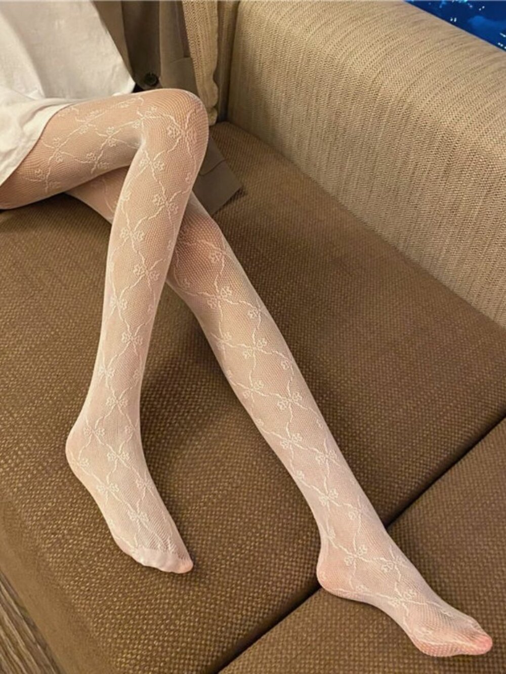 Women's Bow Pattern Butterfly Gothic White Fishnet Tights Pantyhose Stockings